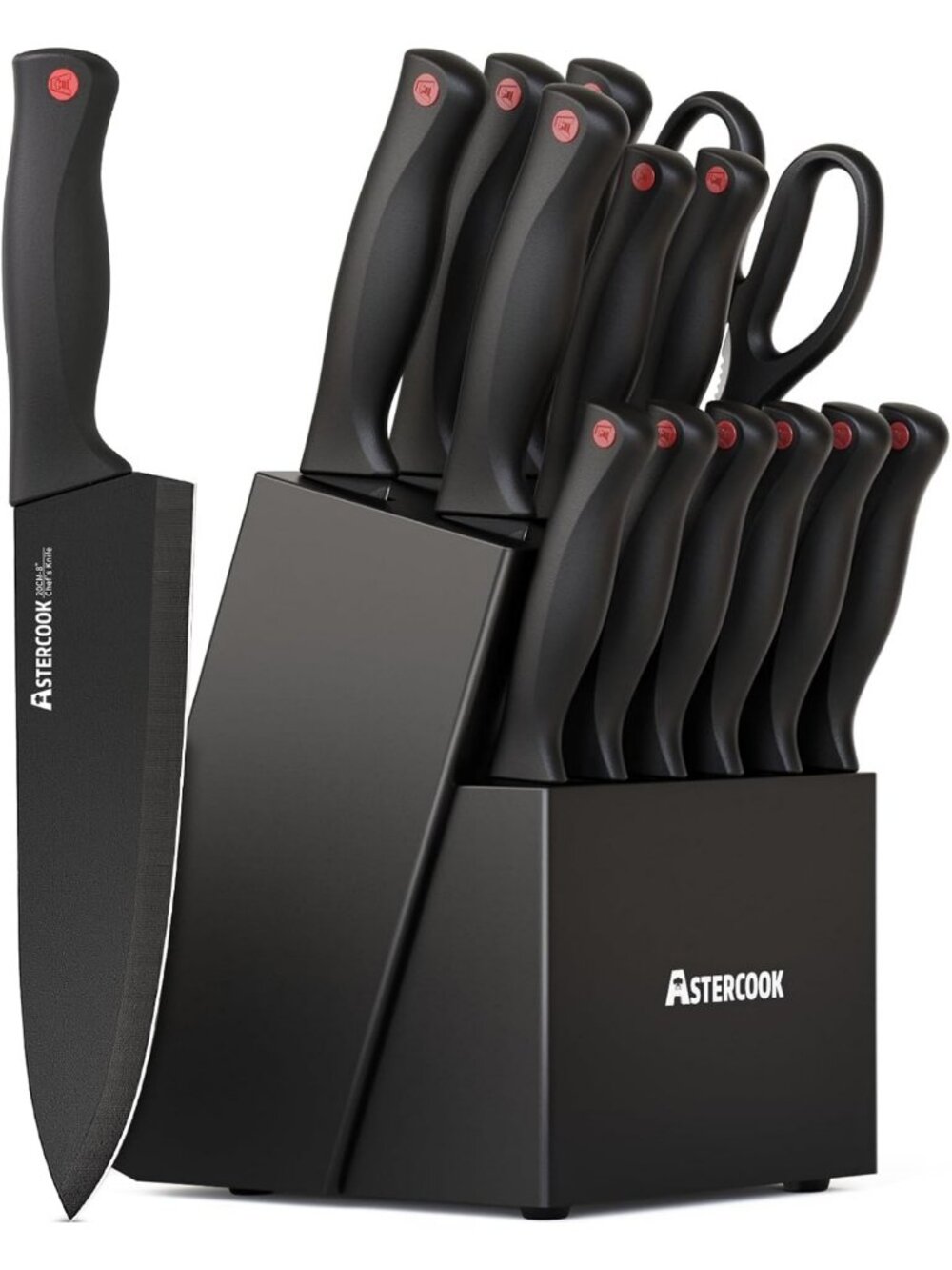 15-Piece Kitchen Knife Set with Block & Sharpener - German Steel, Professional